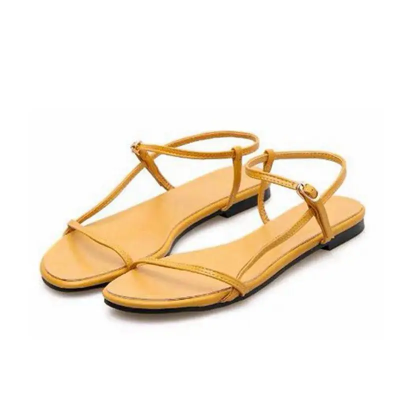 Женские сандалии; Новая Летняя женская обувь; пляжные сандалии-гладиаторы на плоской подошве с ремешком сзади; модные повседневные прогулочные сандалии с открытым носком; Sandalias Mujer - Цвет: Yellow