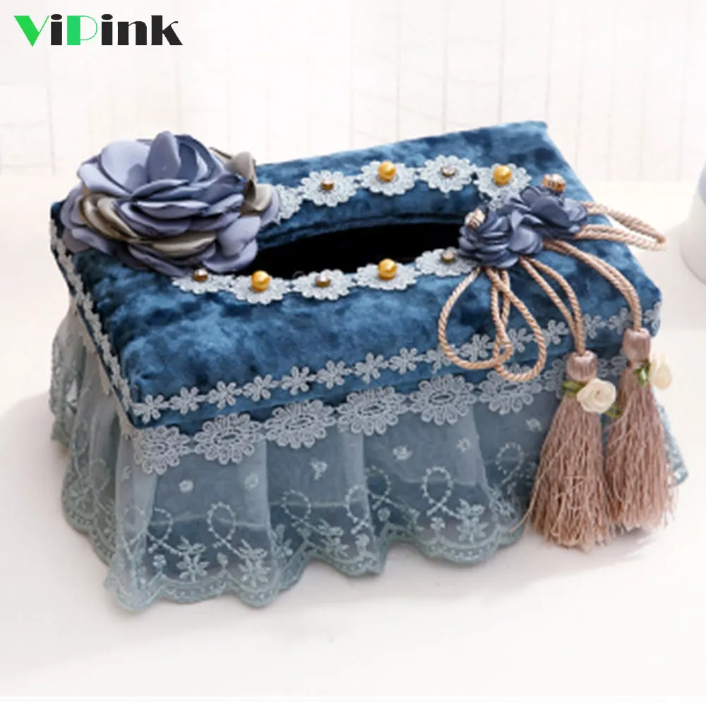 

European Retro Lace Decorative Tassel Home Car Tissue Box Cover Napkin Holder Tissue Paper Box For Living Room Table Decoration