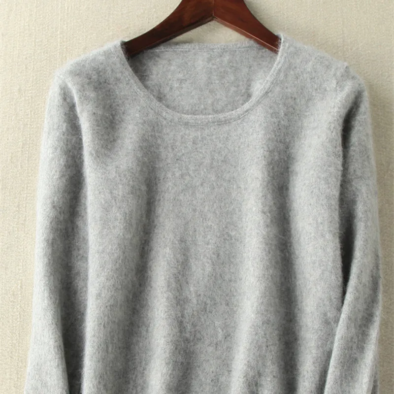 

2019 Autumn Winter Women Sweater 100% Mink Cashmere Sweaters And Pullover Soft Warm Tops Female O-neck Long Sleeve Basic Sweater