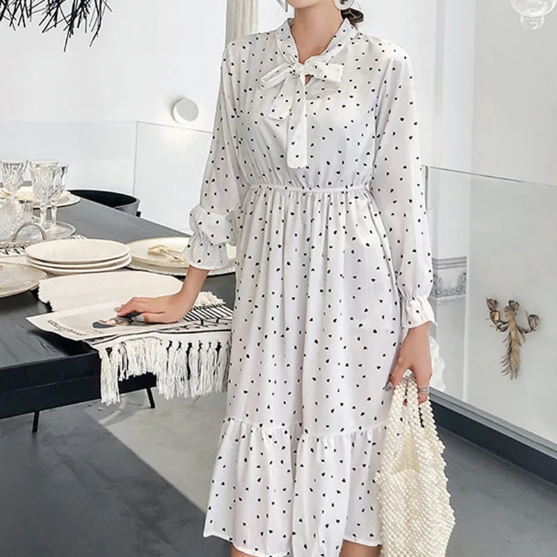 

Dress Sweet Bow Collar Polka Dot Female Girl Dress Long Sleeve Women Vestidos Women Spring Summer