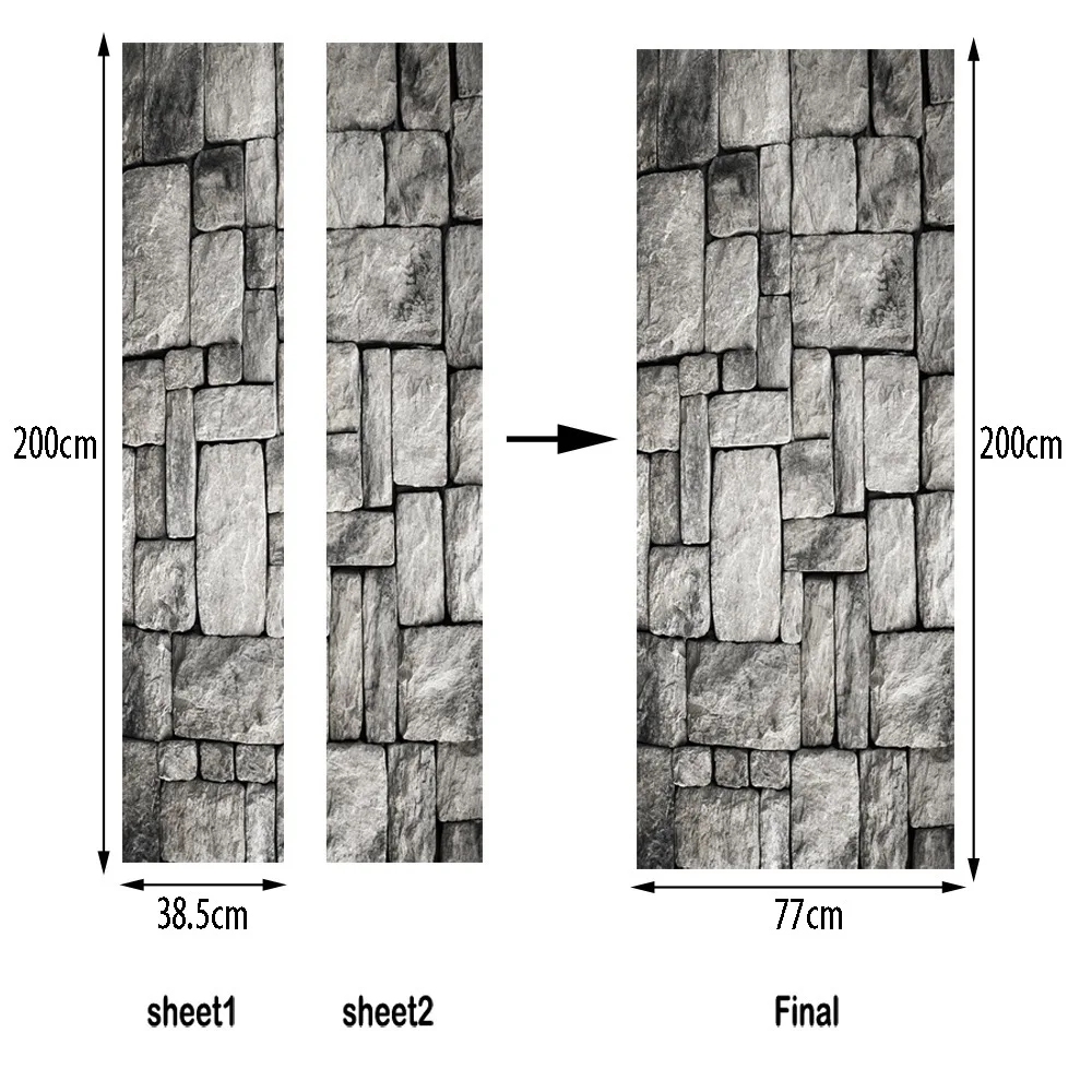 Черный, белый цвет каменная стена, кирпичи 3D двери наклейки творческие двери дома наклейки Спальня салон коридор украшения двери декор