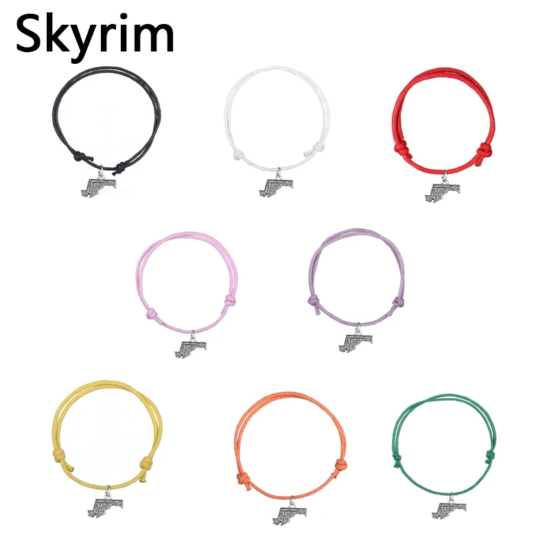 

Skyrim 10pcs/lot With MARYLAND Map Charm Fashionable Cotton Wax Cord Bracelets Adjustable Bangles Eight Colors Choices