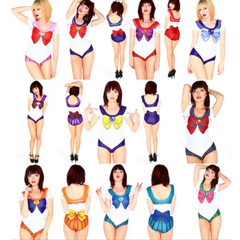 

Anime Sailor Moon Cosplay Costume One-Piece Adult Women's Beautiful Sexy 3D Prints Short Sleeves Bikini Swimsuit Set S-XL