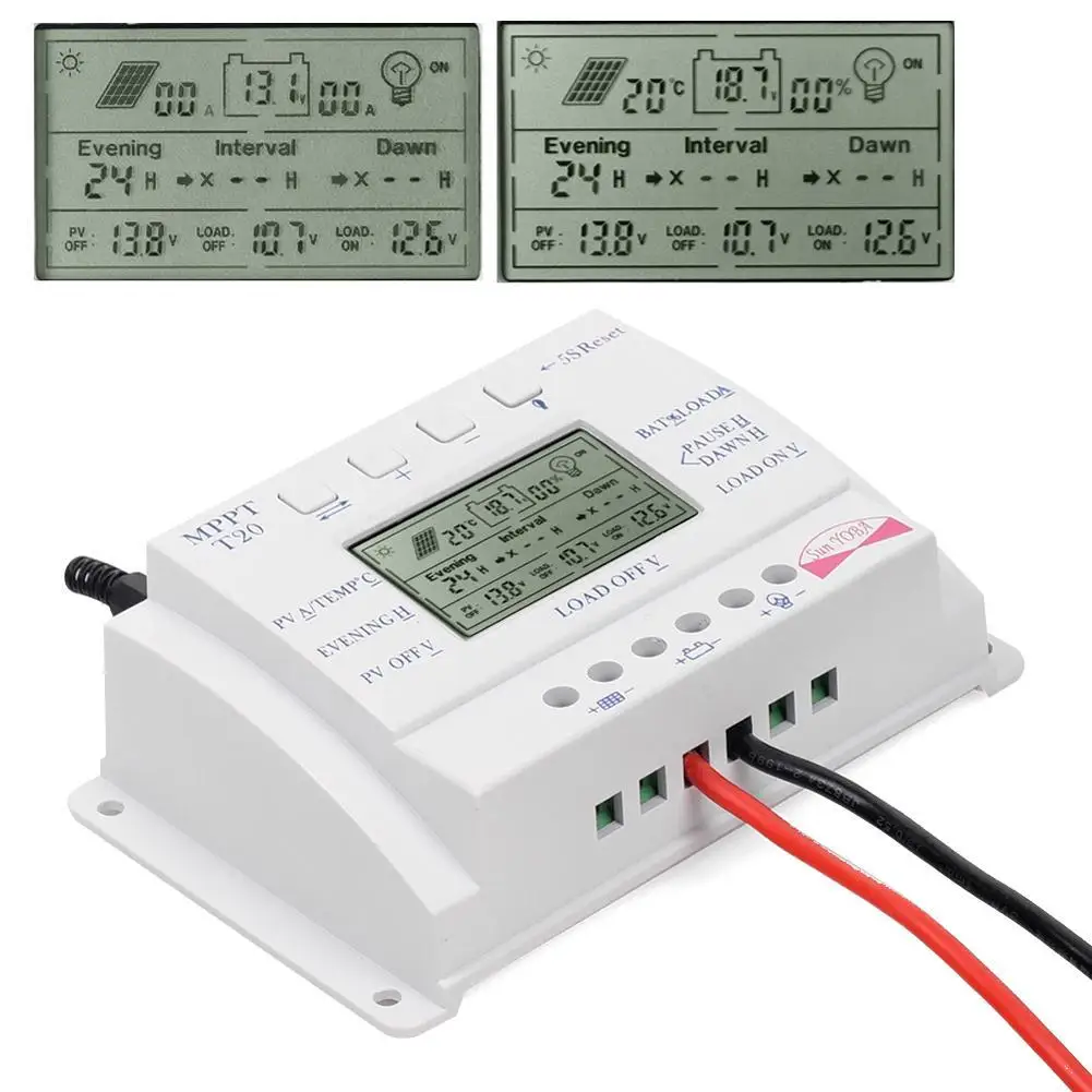 

MPPT 20A Solar Charge Controller 12V 24V LCD Display Solar Panel Charge Regulator with User Manual