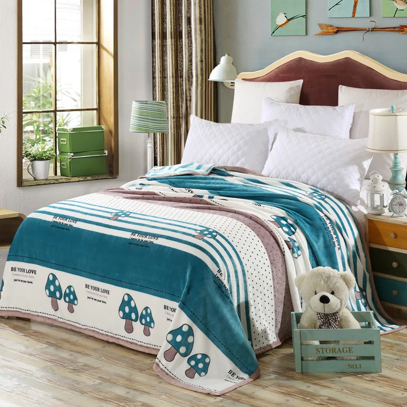 Cartoon Blue Little Mushroom Pattern 1pcs Soft Throw Blanket Warm Coral