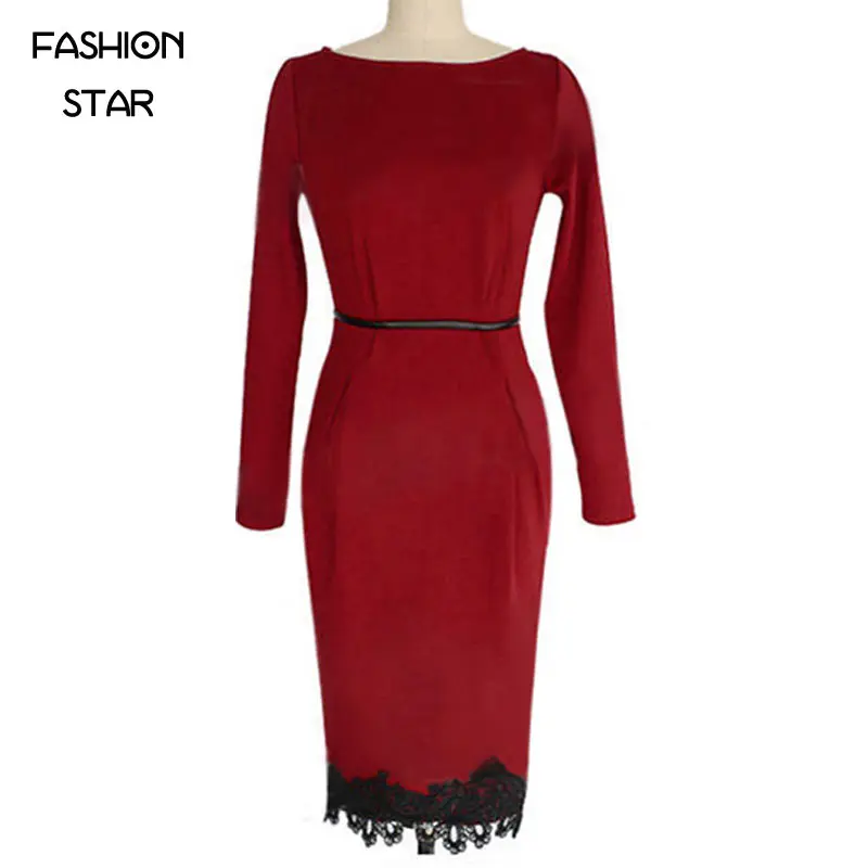 Fashion Star Work Wear font b Women b font Formal Lace Patchwork Long Sleeve O Neck Fashion Star Work Wear font b Women b font Formal Lace Patchwork Long Sleeve O Neck