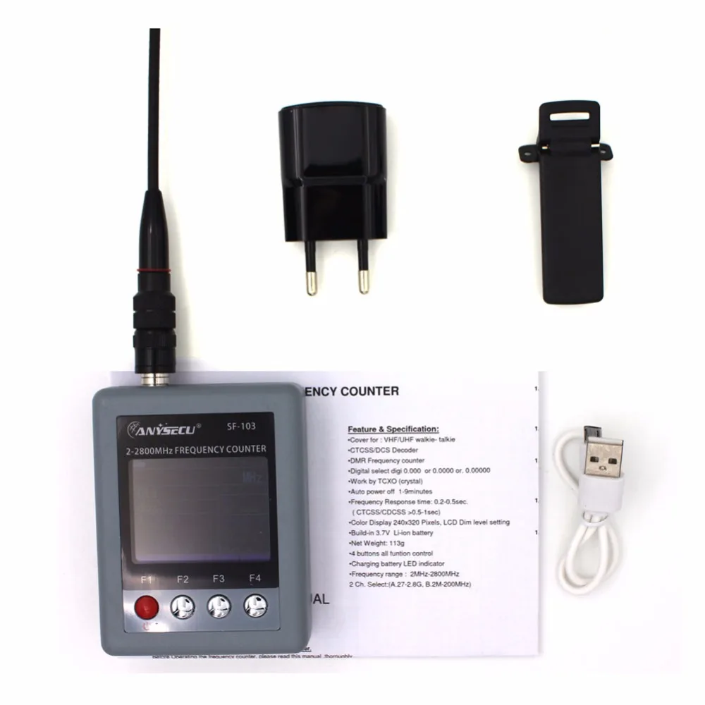  Anysecu SF103 2MHz-200MHz / 27MHz -2800MHz Portable Frequency Counter CTCCSS/DCS testable DMR Digit