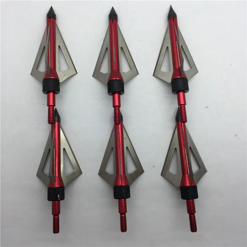6Pcs/Lot 100 Grain Red Steel Archery Hunting Arrowheads For Crossbow