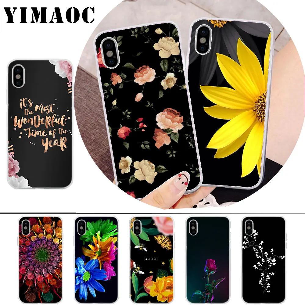 

YIMAOC flowers on a dark background Soft Silicone Case for iPhone X r s Xr Xs Max 8 7 6S 6 Plus 5 5s SE