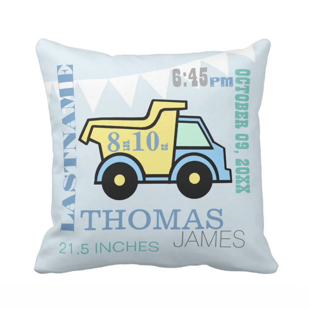 

Personalized Baby Pillow Case Polyester Home Decorative Cushion Cover for Kids Custom Pillow Cover Printed Dump / Fire Truck
