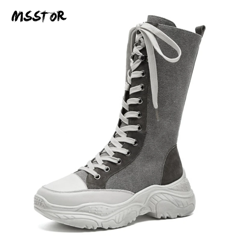 

MSSTOR 2018 New Round Toe Fashion Platform Ankle Boots Plus Size Wedges Black Casual Autumn Winter Woman Round Toe Wedge Boots
