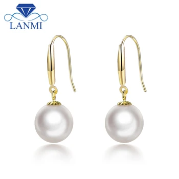 شراءLANMI ريال 18K الذهب الأصفر أكويا اللؤلؤ أقراط الزفاف للنساء هدية للذكرى السنوية مجوهرات