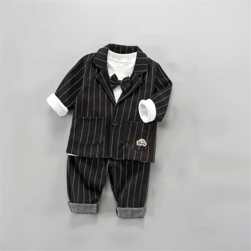 Г. Новая Осенняя детская одежда маленький костюм для мальчиков Детский хлопковый костюм, пальто+ футболка+ штаны комплект из 3 предметов - Цвет: Black 3pcs set