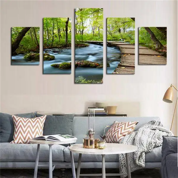 

Unframed 5 Piece Woods And Waterfalls Modern Home Wall Decor Canvas Picture Art Hd Print Painting On Canvas Oil Painting -33448-