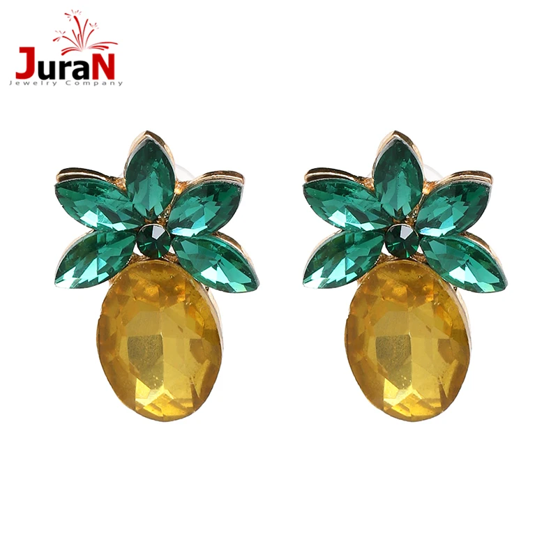 

JURAN Pineapple Crystal Statement Earrings for Women Wholesale Fashion Rhinestones stud earrings