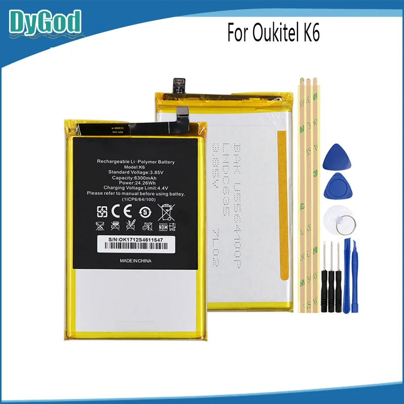 

DyGod 6300mAh For Oukitel K6 Extreme Replacement Battery Bateria Batterie For Oukitel K6 Cell Mobile Phone Batteries+tools