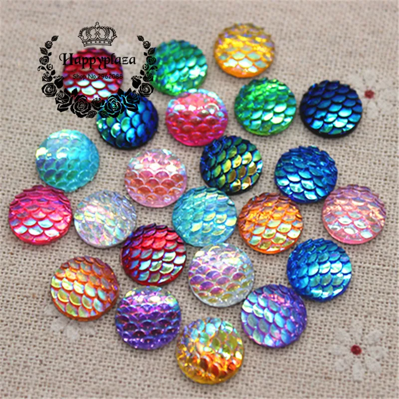 12 мм 100 шт. смола AB Bling Fish Scale Flatback Стразы Круглый Кабошон фотоэлемент для поделок