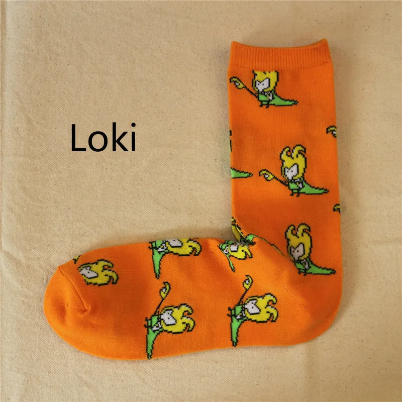 Веселые мужские носки без пятки с изображением Супермена, летучей мыши; хлопковые мужские чулки с героями мультфильмов «мстители», «Капитан Америка» - Цвет: Loki
