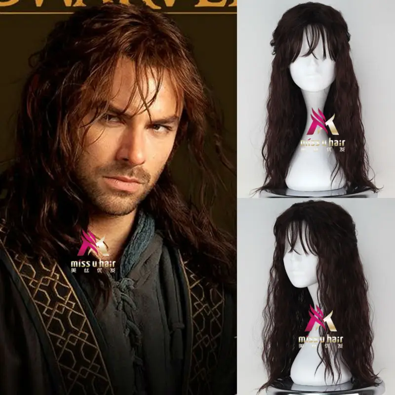 The Hobbit Kili Wig Men's Long Curly Brown Wig Movie Anime Cosplay Wig