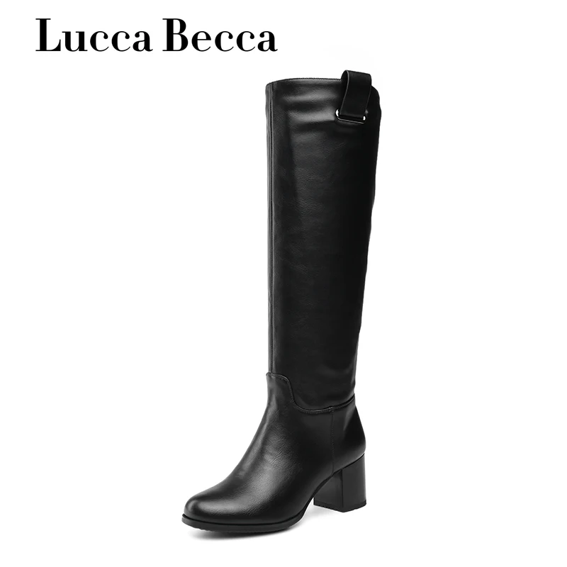 

Lucca Becca 2018 New Winter Boots Women High Heels Elegant Long Boots Black Shoes Women Knee High Boots Zip Metal Boots Women