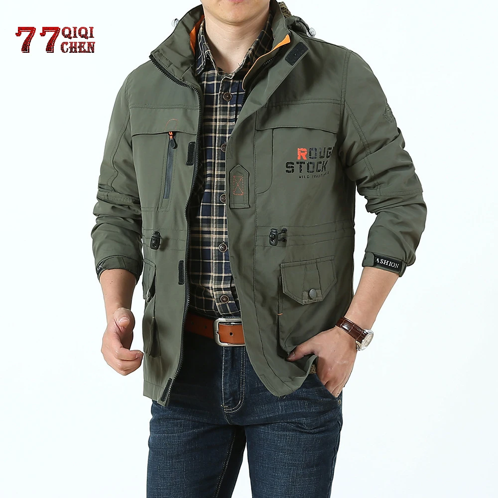 

QIQICHEN Brand Clothing Bomber Jacket Men Autumn Winter Multi-pocket Waterproof Military tactical Jacket Windbreaker Men Coat