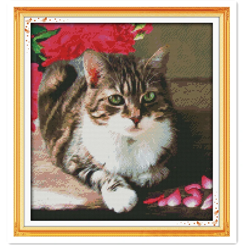 

Lovely Cat 11CT 14CT Printed On Canvas DMC Cross Stitch Fabric Needlework Chinese Counted Cross Stitch Pattern Painting DIY Set