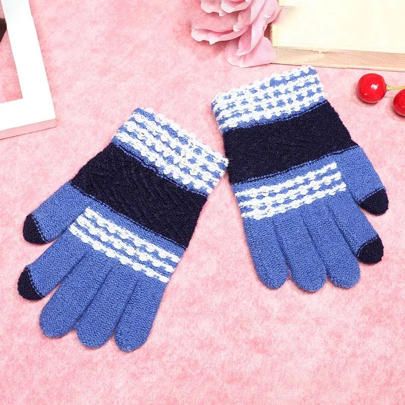 Детские зимние теплые перчатки для мальчиков, стильные полосатые перчатки FS0477 - Цвет: blue