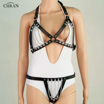 

Chran Leather Harness Bondage Chain Bra Top Bralet Necklace Festival Belly Panty EDM Jewelry Accessories Lingerie Wear CRPL11