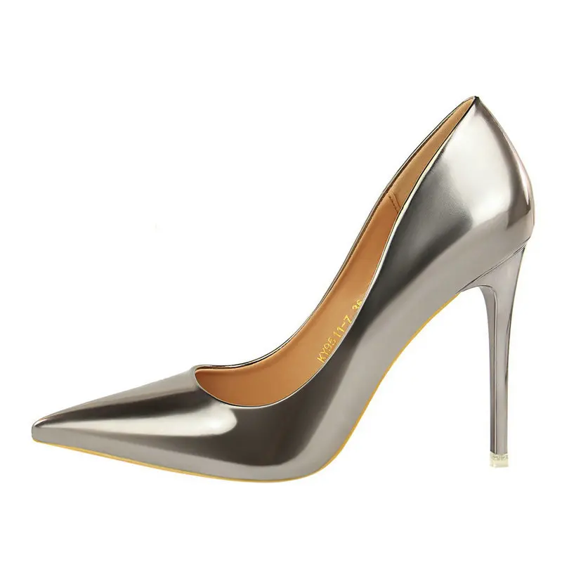 Женская дизайнерская обувь; женская красивая обувь из лакированной кожи на высоком каблуке 10,5 см; Цвет серебристый, золотистый; модная свадебная обувь; женские туфли-лодочки - Цвет: Bronze