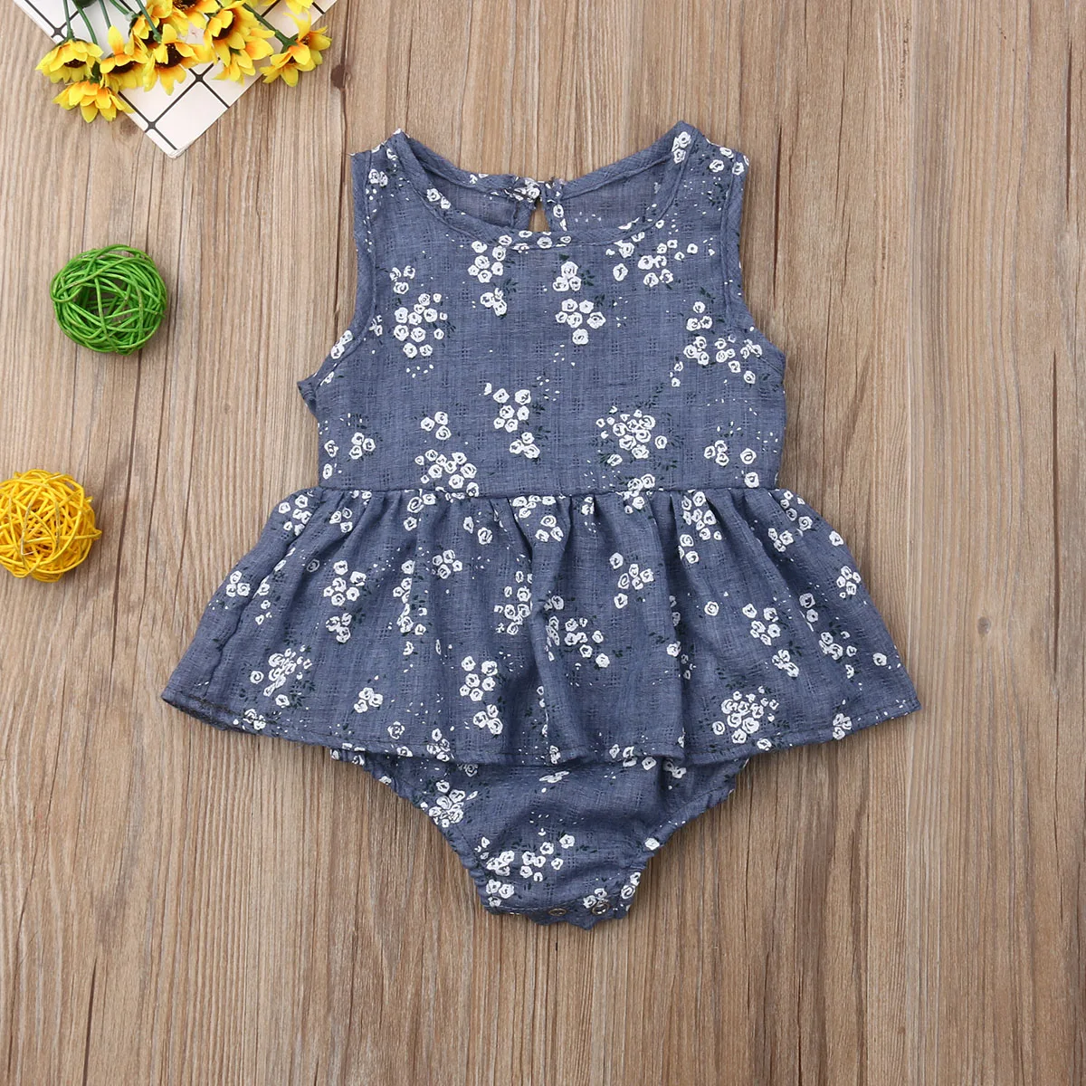 Baby Summer Clothing Newborn Infant Baby Girl Bodysuits Dress Clothes Sleeveless Flowers Print Jumpsuits Tutu Dress 0-18M