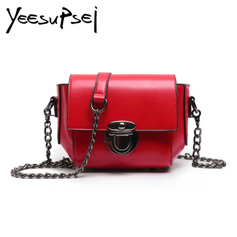 

YeeSupSei Fashion Solid Color Bag Small Handbag Messenger Bag Women Chains Lock Handbag PU Leather Shoulder Flap Bags Lady Purse
