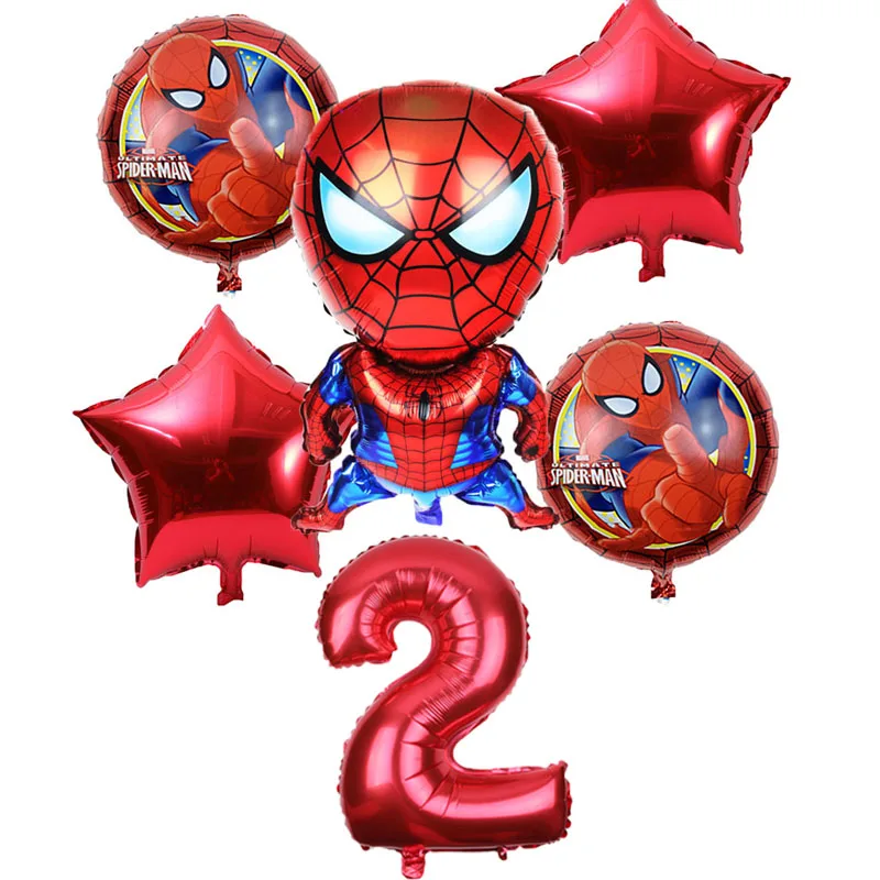 6pcs/lot Spiderman Foil Helium Balloons 30" Red Number Party Inflatable Ball Birthday Party Decoration Kids Toys Star Globos - Цвет: red 2