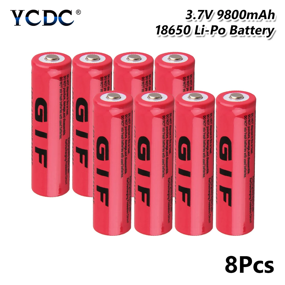 

8Pcs GIF 18650 Battery 3.7V 9800mAh Lithium Charging Rechargeable Batteries Li-ion Cell For Flashlight Green+yellow