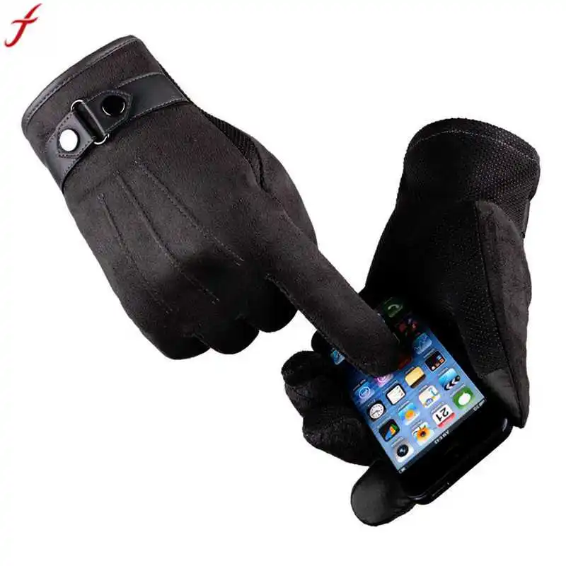 

2017 winter gloves men Faux suede Leather Full finger Anti Slip Warm Gloves Winter Autumn Men Mitten
