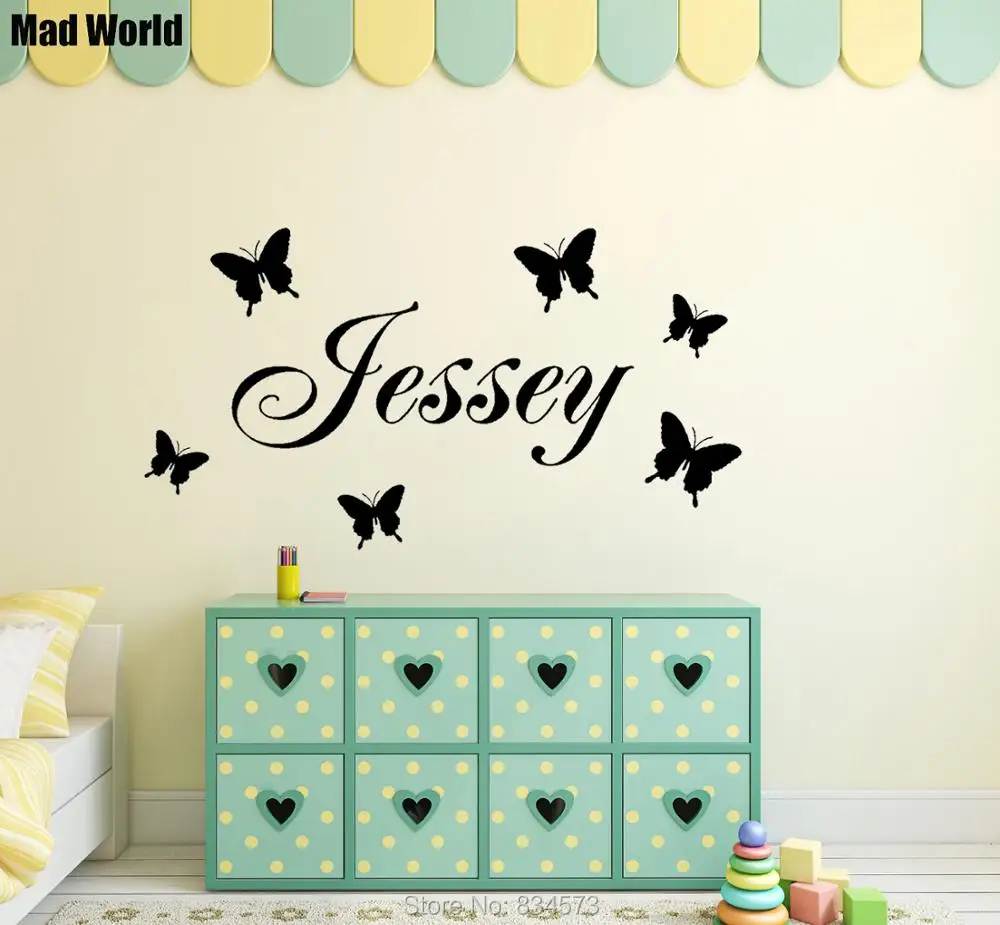 Jessey Personalised Name Butterfly Boy Girl Nursery Bedroom 56 104w  47 87w 1