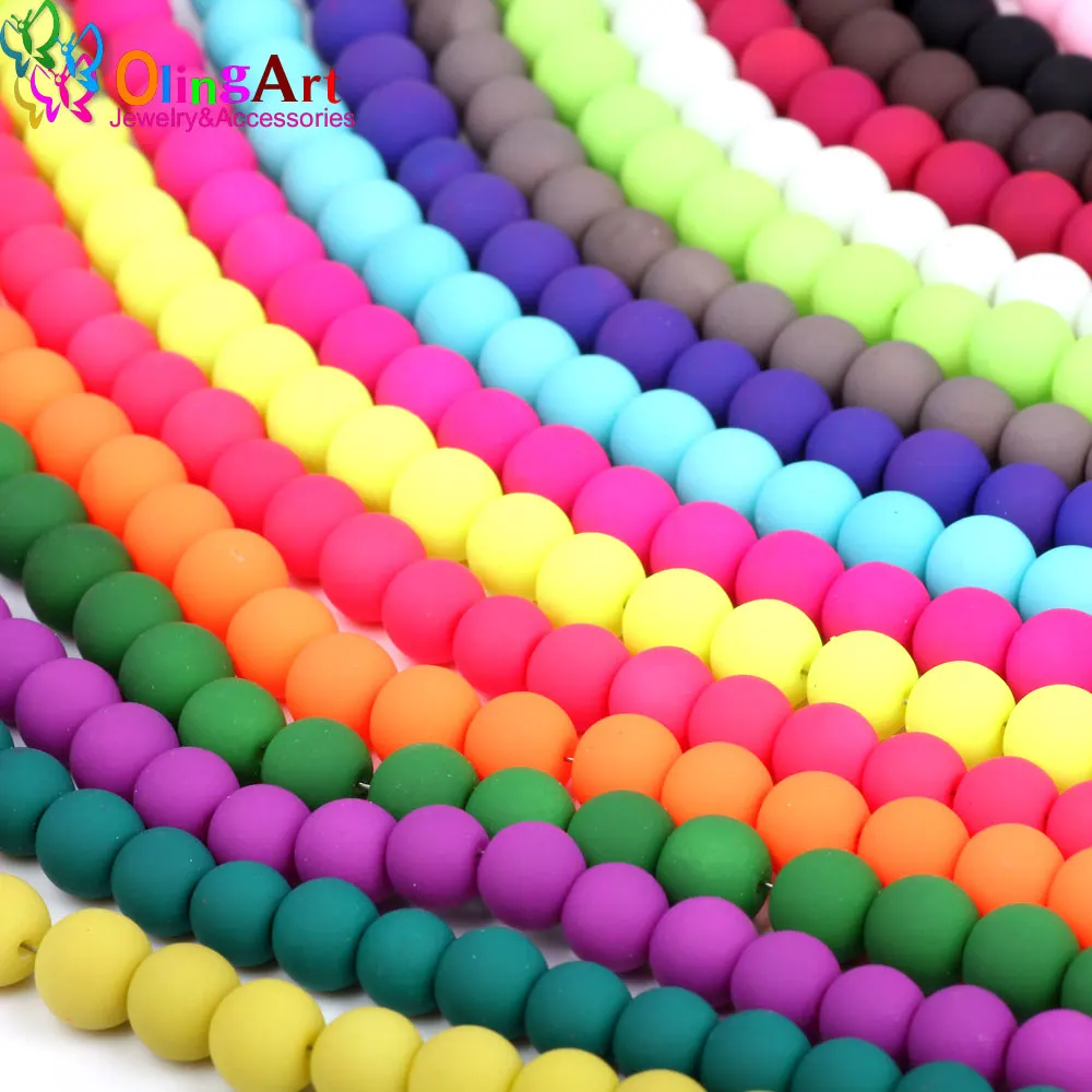 OlingArt Rubber Glass Beads High quality 12PCS 14mm Candy Color Neon Matte Loose Beads Handmade jewelry making bracelet DIY