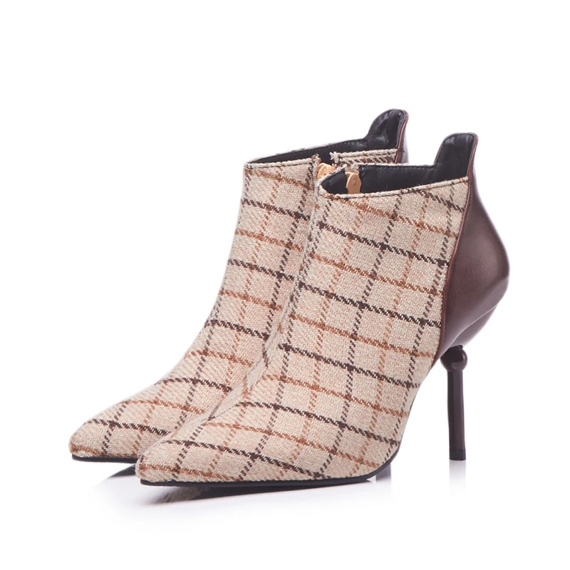 plaid high heel boots