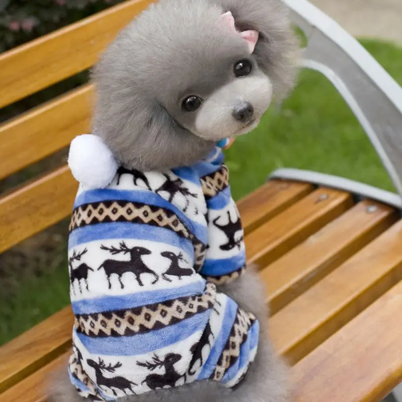 Пальто для собак, новейшая зимняя мягкая теплая одежда для собак, щенков, зимняя одежда, толстовки с капюшоном и принтом оленя, комбинезон - Цвет: Синий