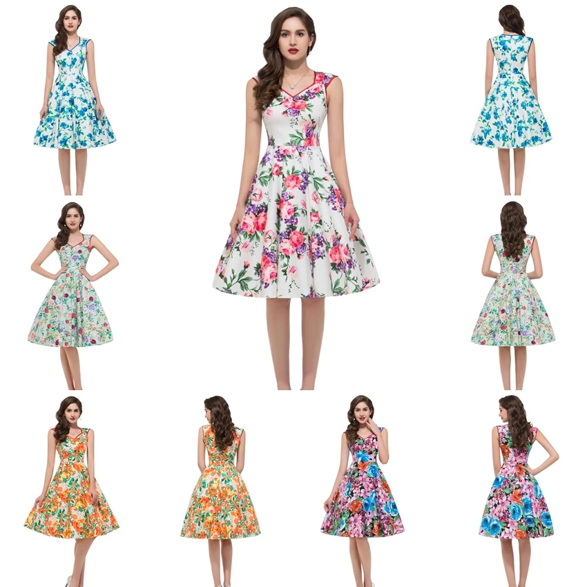 Vintage Flower Pattern Women Casual Dress 2015 Robe Sexy Woman Dress A