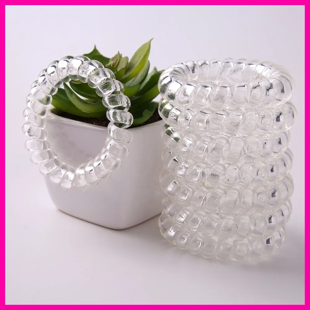 20PCS Outsize 6.0cm Clear phone Wire Hairband Elastic Plastic Hair Ties Rope Twisted Hair Bands