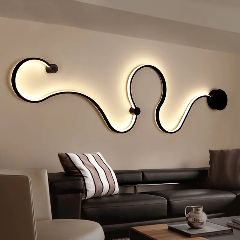 Modern Black White Line LED Wall Lamp Bedroom Light Wall Lights for Home Background Wall Living Room Light Wandlamp LED Lustres