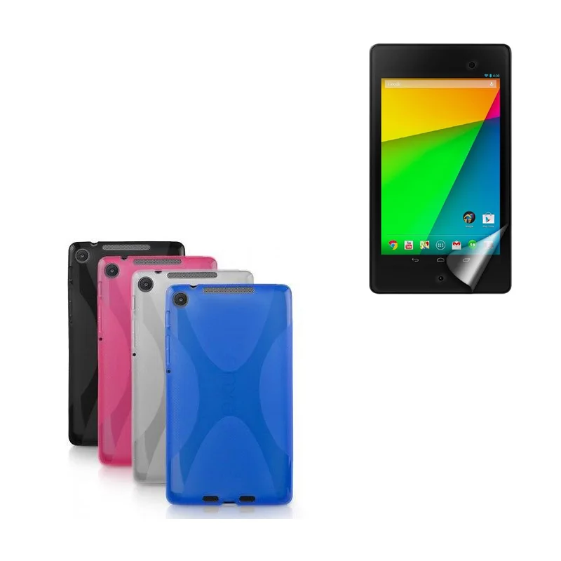 

1x Clear Screen Protector, Silicone X Line Soft Silicon Rubber TPU Gel Skin Shell Cover Case For Google Nexus 7 II 2nd 2gen 2013