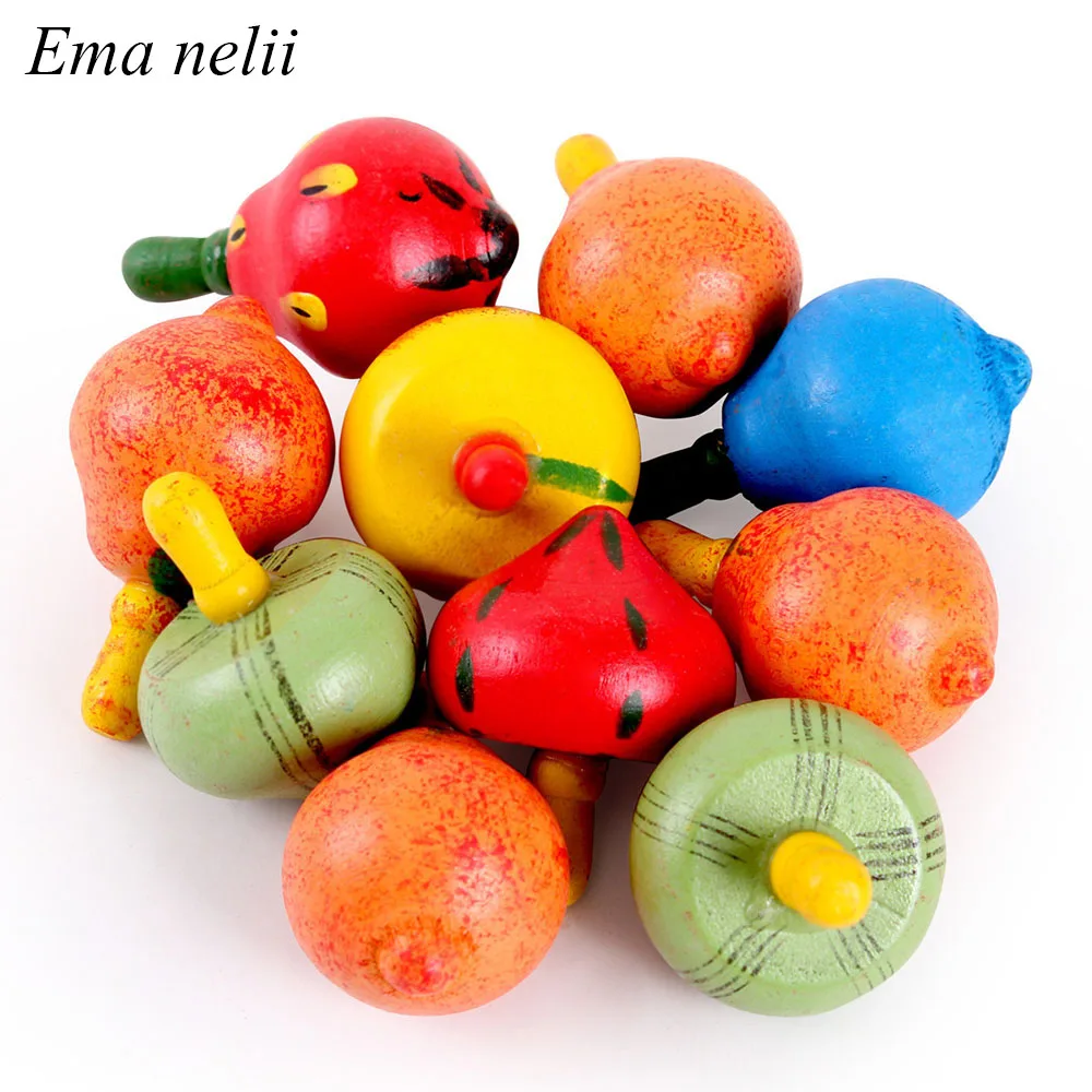 

5cm Wooden Colorful Fruit Gyro Small Hand Rotating Spinning Top Classic Toys for Children Adult Relief Stress Desktop Game Toy