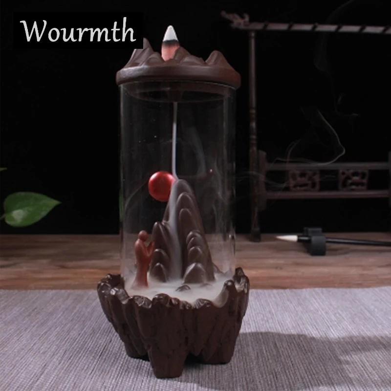 

WOURMTH Ceramic Backflow Incense Burner Creative Home Decor large waterfall Incense Holder Censer + 10Pcs Incense Cones