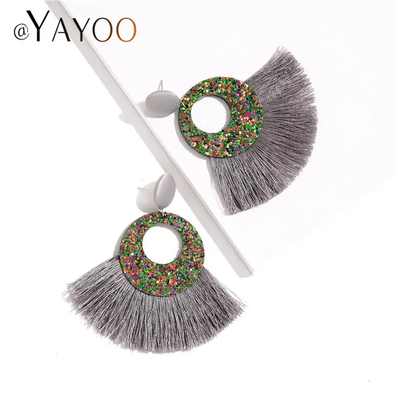 Dangle Earrings Drop Earrings Pendant Earrings Crystal Tassel Earrings AYAYOO Bohemian Green Tassel Women Fashion Earrings For Brial Round Multicolor Dangle Drop Hanging Pendientes Brincos