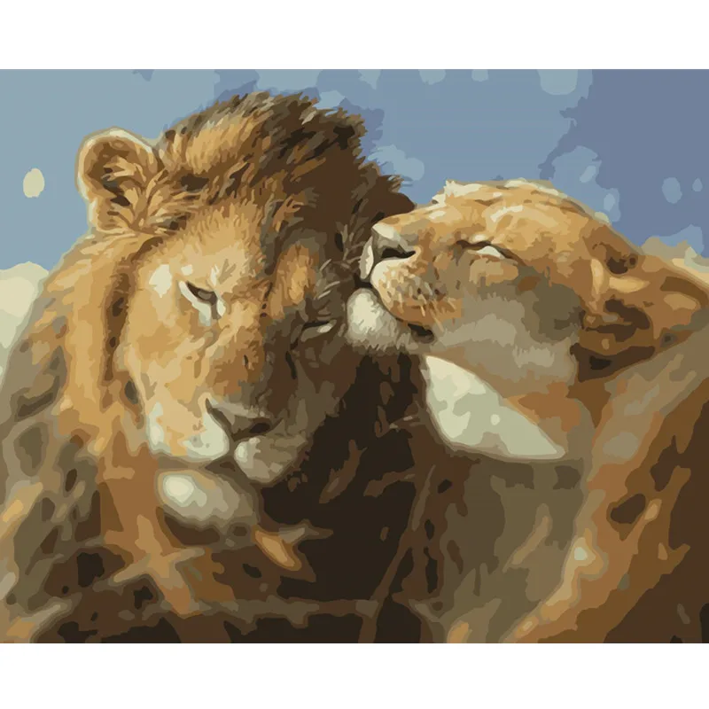 

Two lions mother and son Animal DIY Digital Painting By Number Modern Wall Art Canvas Painting Unique Gift Home Decor 40x50cm