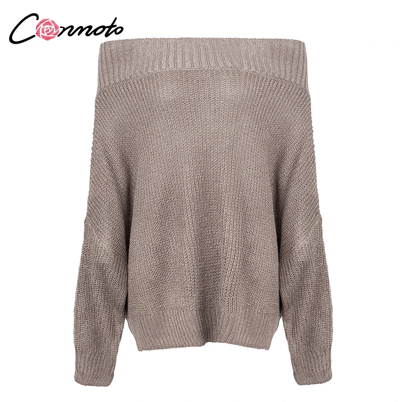 

Conmoto Off Shoulder Solid Sexy Sweaters Mujer Winter Long Batwing Sleeve Jumper Women Pullover Knitted Sweaters Plus Size