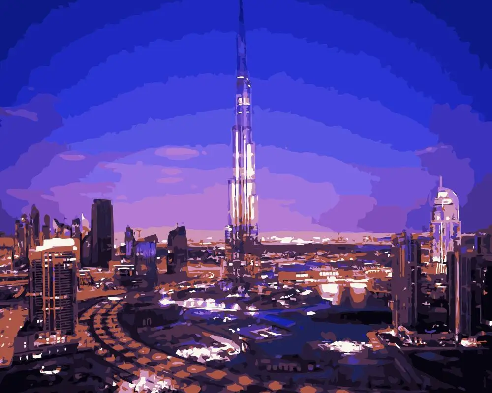 MaHuaf j307 Dubai tower UAE city night skyscrapers DIY coloring by