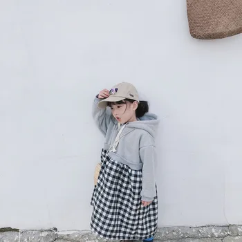 

Baby Girl Plus Velvet Sweater Dress Sweatshirts Kids Girls Winter Autumn Patchwork Dresses Plaid Dress Sport Clothes