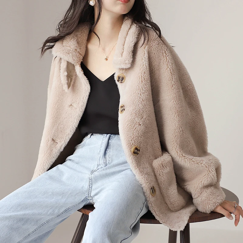 Шерстяная куртка, осенне-зимнее пальто, женская одежда, корейское элегантное пальто с натуральным мехом, Овечья овчина, мех Abrigo Mujer VA19305 ZT2833